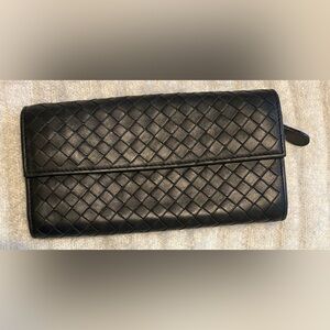 Bottega Veneta Black Woven Leather Wallet Made In Italy